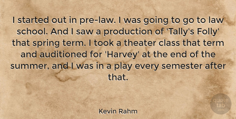 Kevin Rahm Quote About Class, Production, Saw, Semester, Term: I Started Out In Pre...