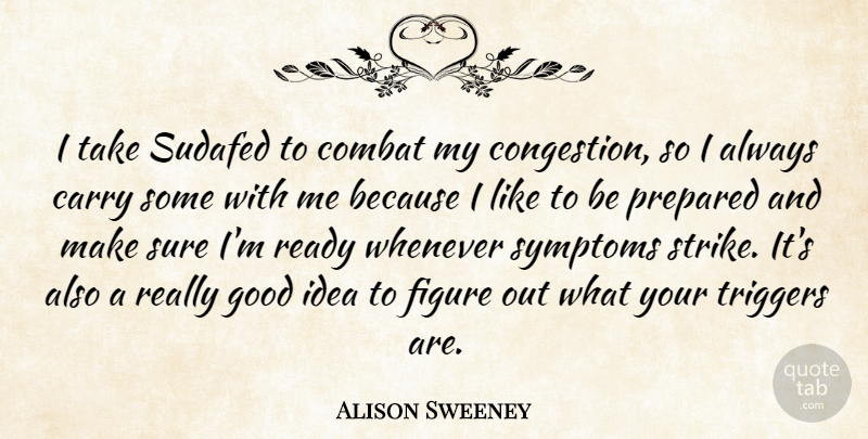 Alison Sweeney Quote About Carry, Combat, Figure, Good, Sure: I Take Sudafed To Combat...