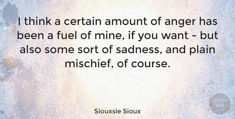 Siouxsie Sioux Quote About Anger, Sadness, Thinking: I Think A Certain Amount...