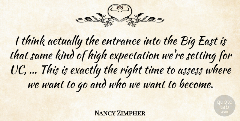 Nancy Zimpher Quote About Assess, East, Entrance, Exactly, Expectation: I Think Actually The Entrance...