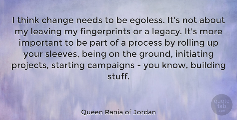 Queen Rania of Jordan Quote About Building, Campaigns, Change, Needs, Process: I Think Change Needs To...