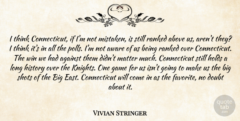 Vivian Stringer Quote About Above, Against, Aware, Doubt, Game: I Think Connecticut If Im...