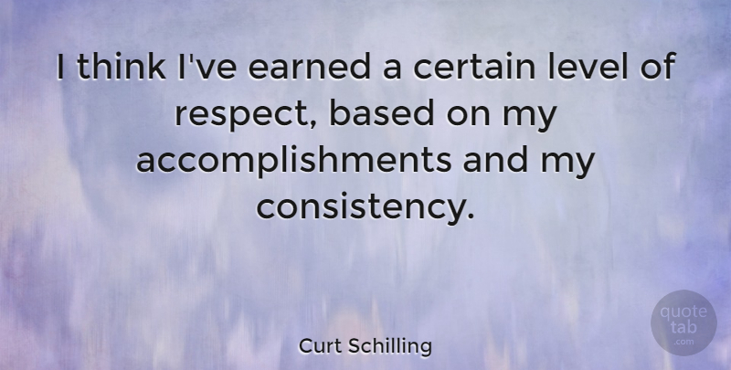 Curt Schilling Quote About Thinking, Accomplishment, Consistency: I Think Ive Earned A...