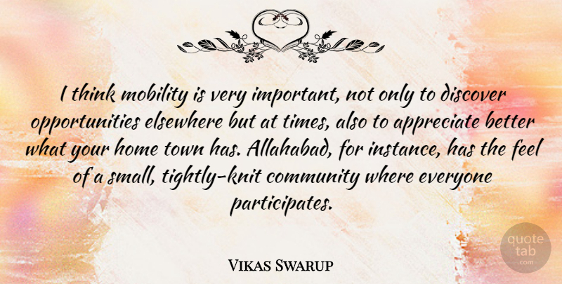 Vikas Swarup Quote About Appreciate, Discover, Elsewhere, Home, Mobility: I Think Mobility Is Very...