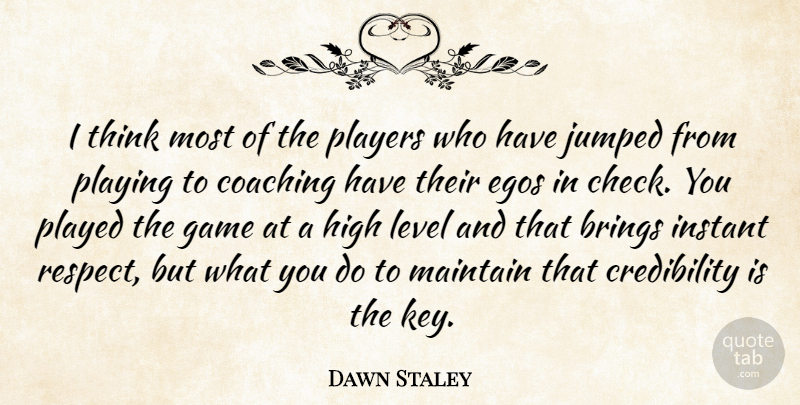 Dawn Staley Quote About Brings, Coaching, Egos, Game, High: I Think Most Of The...
