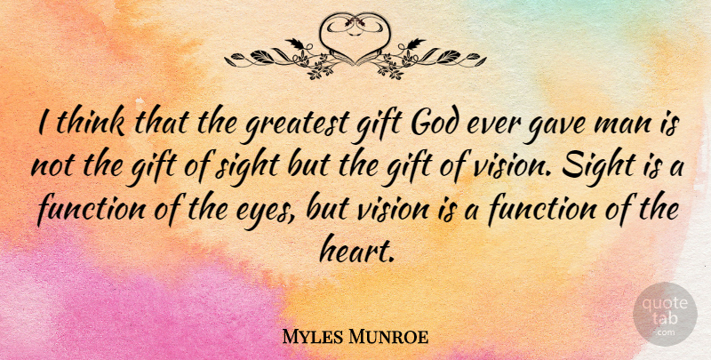 Myles Munroe Quote About Function, Gave, Gift, God, Greatest: I Think That The Greatest...