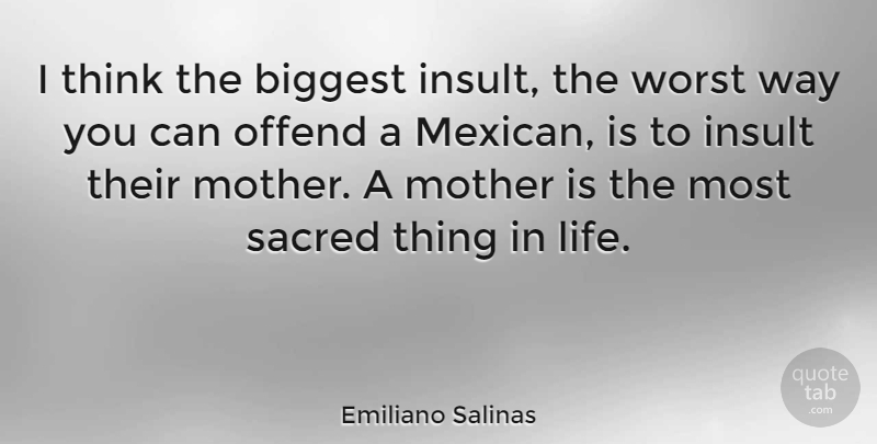 Emiliano Salinas Quote About Biggest, Insult, Life, Offend, Sacred: I Think The Biggest Insult...