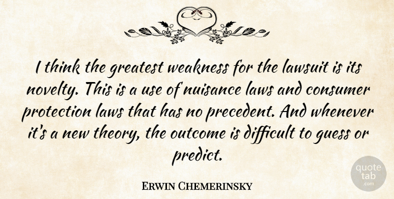 Erwin Chemerinsky Quote About Consumer, Difficult, Greatest, Guess, Lawsuit: I Think The Greatest Weakness...