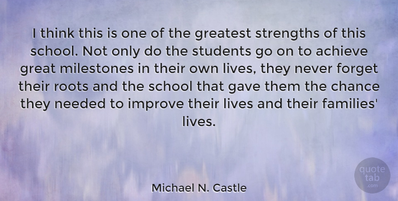 Michael N. Castle Quote About Achieve, Chance, Forget, Gave, Great: I Think This Is One...