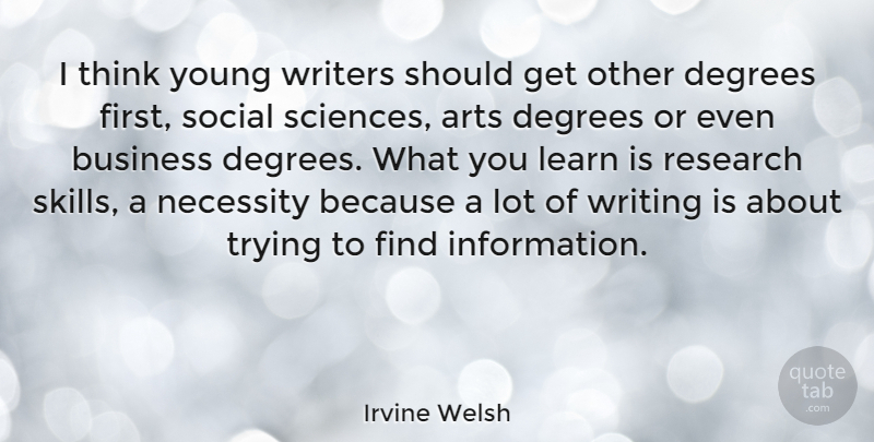Irvine Welsh Quote About Graduation, Art, Writing: I Think Young Writers Should...