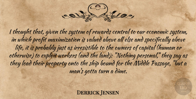 Derrick Jensen Quote About Men, Land, Dimes: I Thought That Given The...