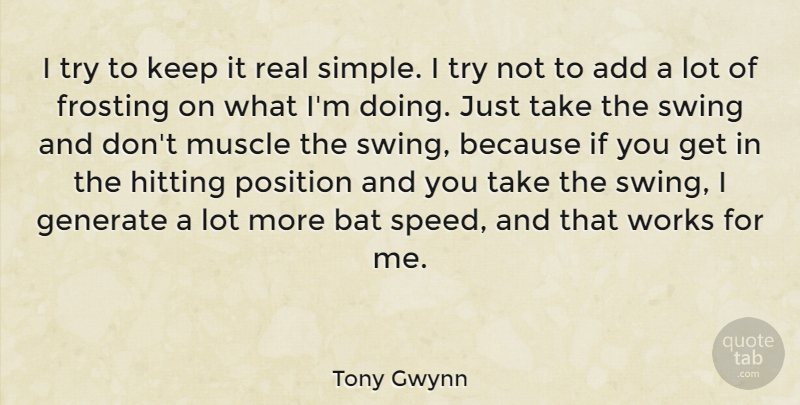 Tony Gwynn Quote About Add, Bat, Generate, Hitting, Position: I Try To Keep It...