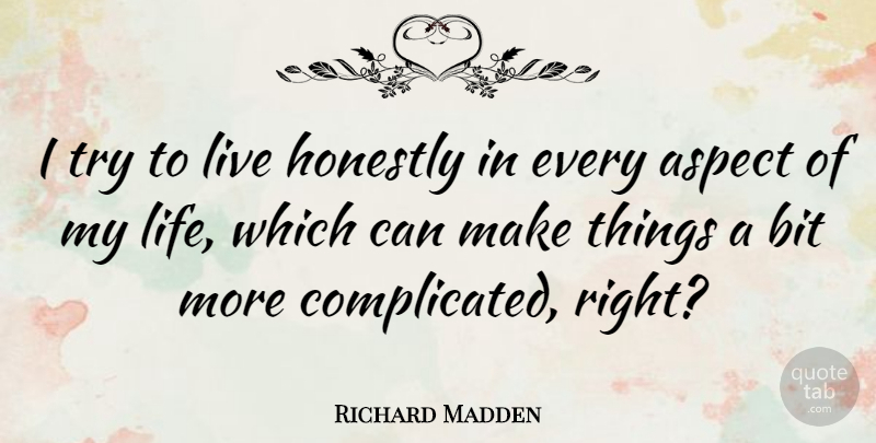 Richard Madden Quote About Trying, Complicated, Aspect: I Try To Live Honestly...