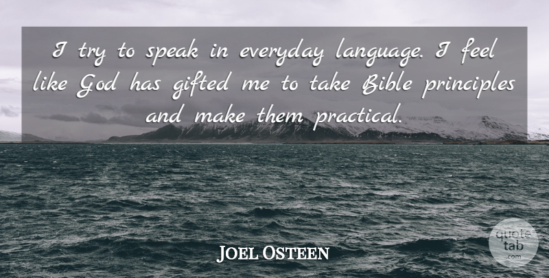 Joel Osteen Quote About Everyday, Trying, Principles: I Try To Speak In...