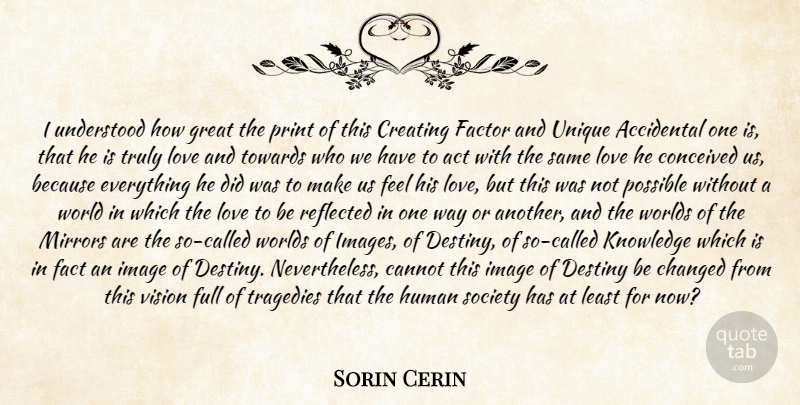 Sorin Cerin Quote About Accidental, Cannot, Changed, Conceived, Creating: I Understood How Great The...
