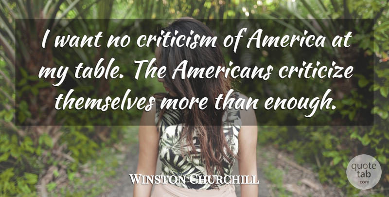 Winston Churchill Quote About America, Criticism, Want: I Want No Criticism Of...