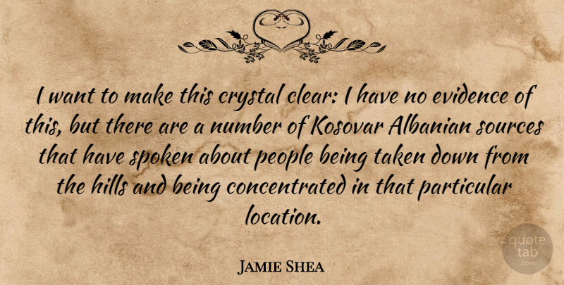Jamie Shea Quote About Crystal, Evidence, Hills, Number, Particular: I Want To Make This...