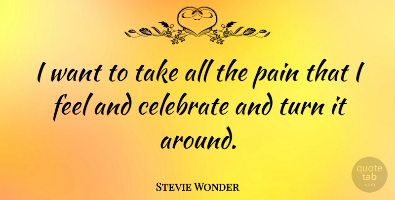 Stevie Wonder Quote About Pain, Want, Celebrate: I Want To Take All...