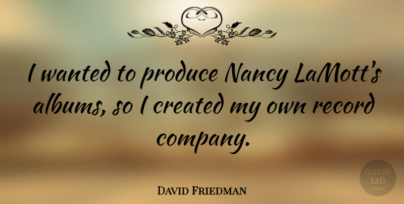 David Friedman Quote About Firefighter, Records, Albums: I Wanted To Produce Nancy...