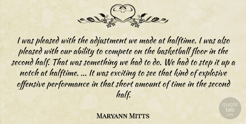 Maryann Mitts Quote About Ability, Adjustment, Amount, Basketball, Compete: I Was Pleased With The...