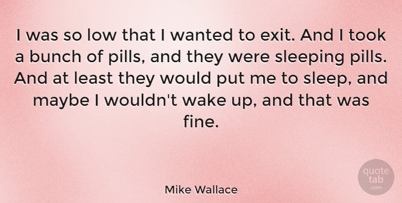 Mike Wallace Quote About Bunch, Low, Maybe, Sleeping, Took: I Was So Low That...