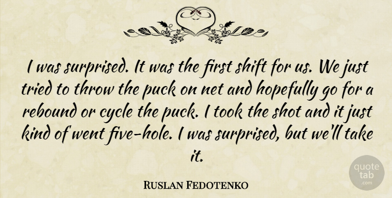 Ruslan Fedotenko Quote About Cycle, Hopefully, Net, Puck, Rebound: I Was Surprised It Was...