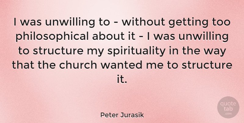 Peter Jurasik Quote About Philosophical, Church, Way: I Was Unwilling To Without...