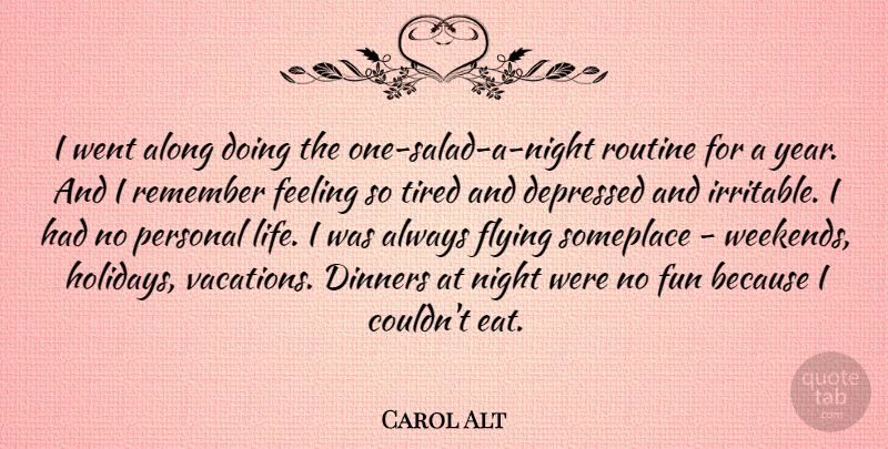 Carol Alt Quote About Fun, Holiday, Tired: I Went Along Doing The...