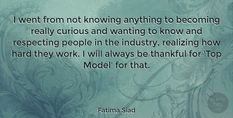 Fatima Siad Quote About Knowing, People, Being Thankful: I Went From Not Knowing...