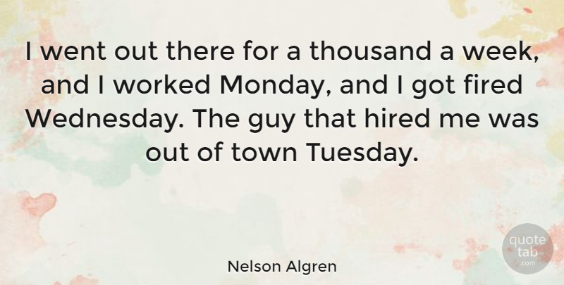 Nelson Algren Quote About Monday, Fog, Tuesday: I Went Out There For...