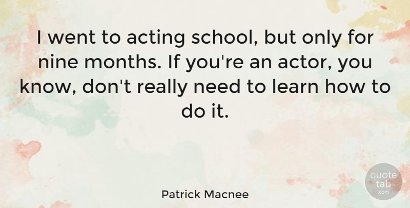 Patrick Macnee Quote About School, Aggravation, Acting: I Went To Acting School...