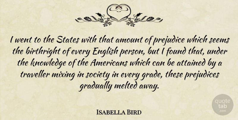Isabella Bird Quote About Amount, Attained, Birthright, English, Gradually: I Went To The States...