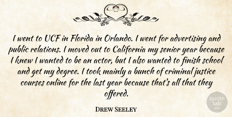 Drew Seeley Quote About Advertising, Bunch, California, Courses, Criminal: I Went To Ucf In...