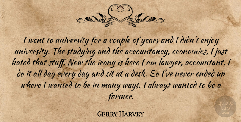 Gerry Harvey Quote About Couple, Years, Here I Am: I Went To University For...