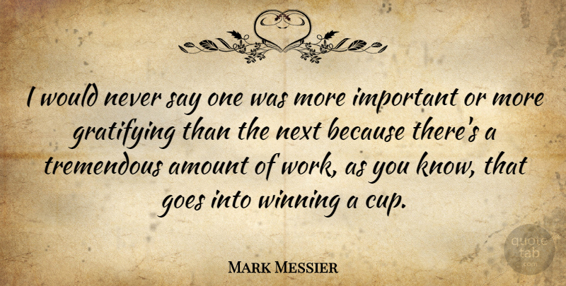 Mark Messier Quote About Winning, Important, Next: I Would Never Say One...
