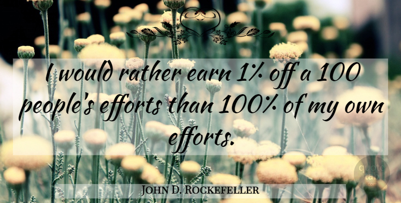 John D. Rockefeller Quote About Inspirational, Money, Business: I Would Rather Earn 1...