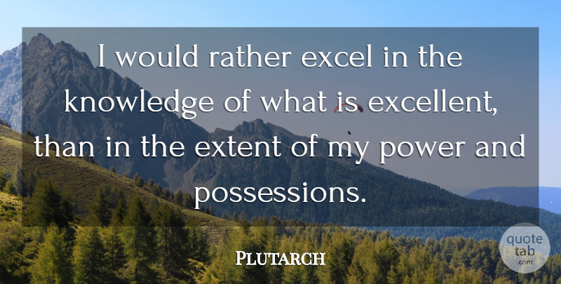 Plutarch Quote About Excel, Extent, Greek Philosopher, Knowledge, Power: I Would Rather Excel In...