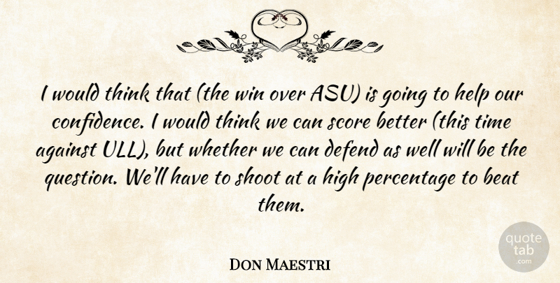 Don Maestri Quote About Against, Beat, Defend, Help, High: I Would Think That The...