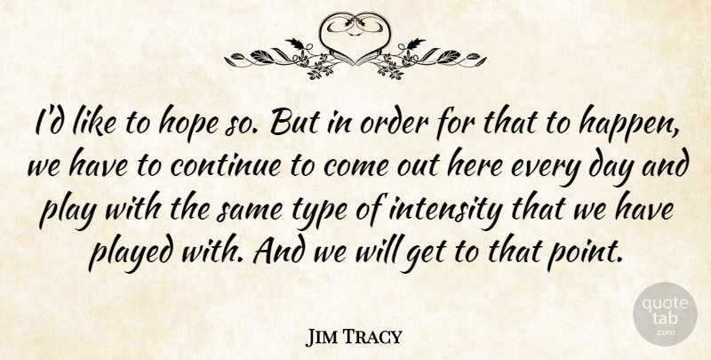 Jim Tracy Quote About Continue, Hope, Intensity, Order, Played: Id Like To Hope So...