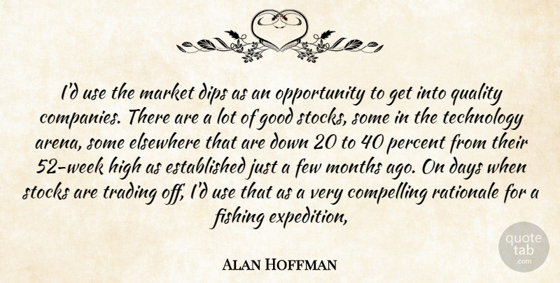 Alan Hoffman Quote About Compelling, Days, Dips, Elsewhere, Few: Id Use The Market Dips...