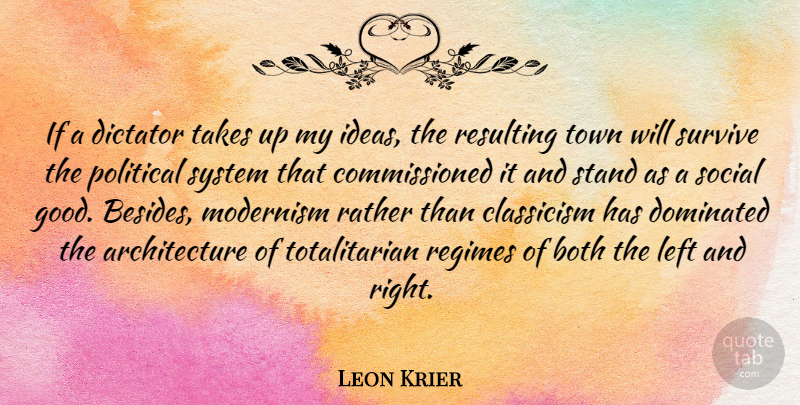 Leon Krier Quote About Ideas, Political, Towns: If A Dictator Takes Up...