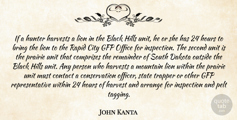 John Kanta Quote About Arrange, Black, Bring, City, Contact: If A Hunter Harvests A...