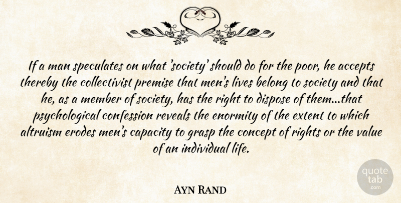 Ayn Rand Quote About Men, Rights, Erode: If A Man Speculates On...