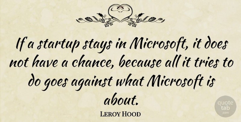 Leroy Hood Quote About Chance, Goes, Stays, Tries: If A Startup Stays In...