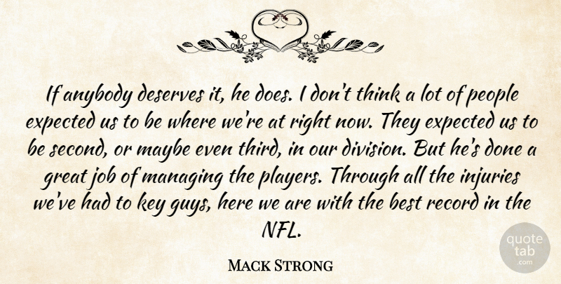 Mack Strong Quote About Anybody, Best, Deserves, Expected, Great: If Anybody Deserves It He...
