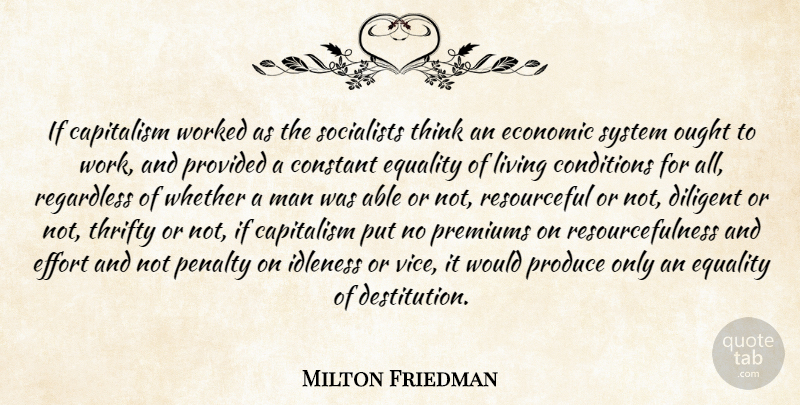 Milton Friedman Quote About Men, Thinking, Effort: If Capitalism Worked As The...