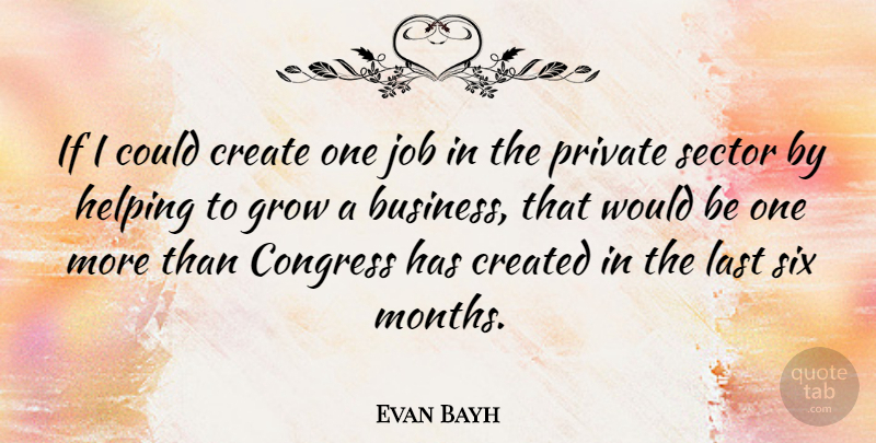 Evan Bayh Quote About Jobs, Would Be, Six Months: If I Could Create One...