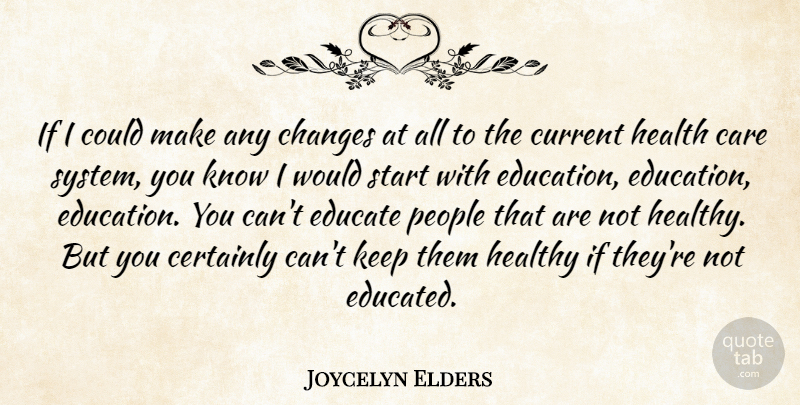 Joycelyn Elders Quote About Care, Certainly, Changes, Current, Educate: If I Could Make Any...