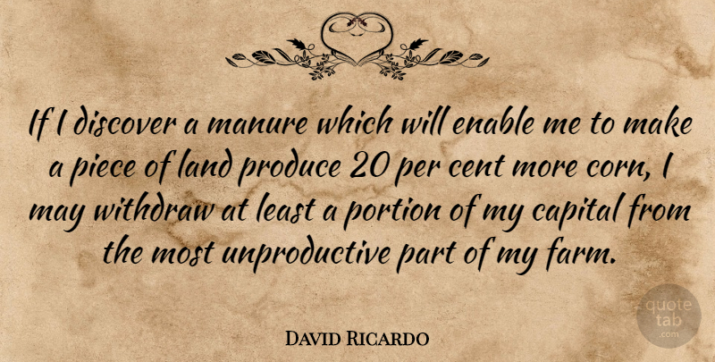 David Ricardo Quote About Land, May, Corn: If I Discover A Manure...