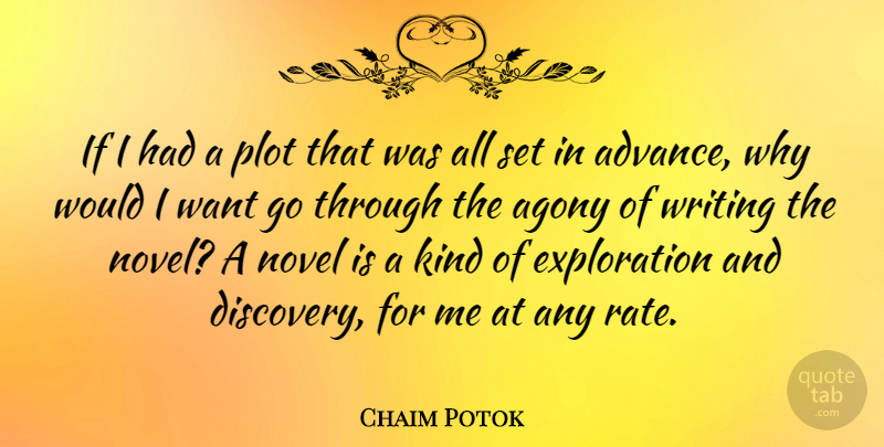 Chaim Potok Quote About Writing, Discovery, Agony: If I Had A Plot...